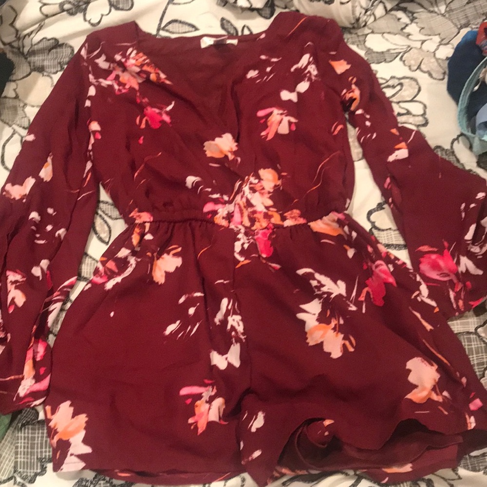 Brand New Size XS Floral Maroon Romper
